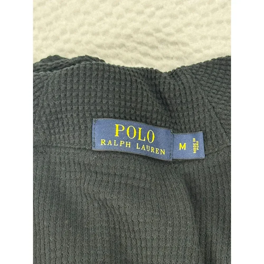 Polo Ralph Lauren Sweater Mens Medium Black Shawl Collar Waffle Knit Cardigan